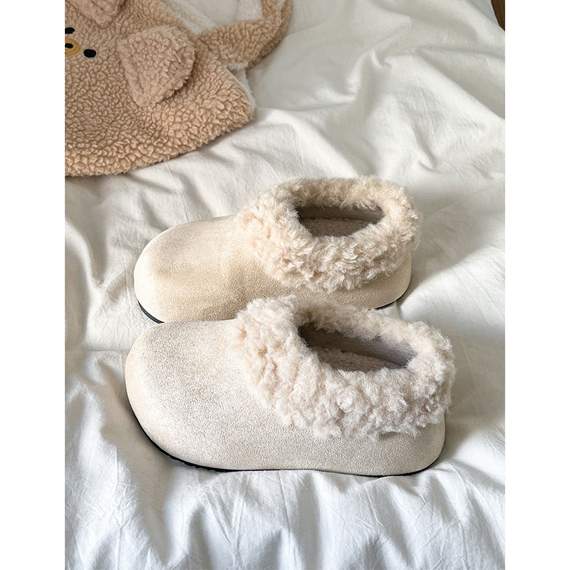 白色加绒加厚复古雪地棉鞋女2025新款冬季厚底保暖外穿勃肯毛毛鞋