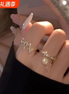 辣妹单品!闪钻锆石日韩气质百搭开口戒指高级小众ins简约食指戒