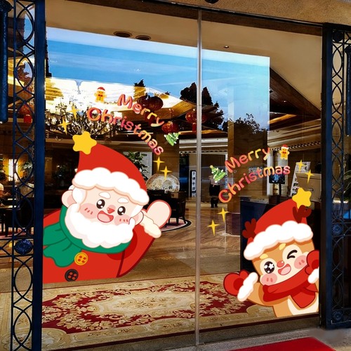 圣诞节装饰品静电玻璃门贴纸店铺场景氛围布置圣诞树窗花贴画花环