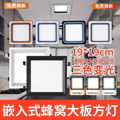 蜂窝小方灯大板19X19开孔黑色集成吊顶LED新款顶灯嵌入式方形吸顶