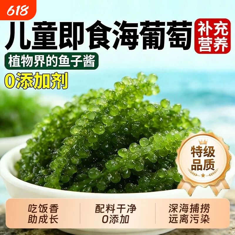 海葡萄新鲜即食海带零食泡发网红爆海洋蔬菜植物绿色鱼子酱凉拌菜