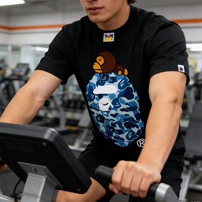 BAPE潮牌短袖猿人头鲨鱼嘴印花夏季新款纯棉男女宽松上衣T恤