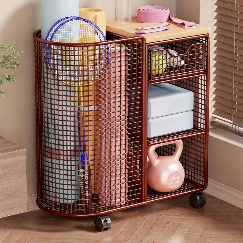 瑜伽垫收纳筐家用带轮小推车健身器材置物架篮球运动工具收纳神器