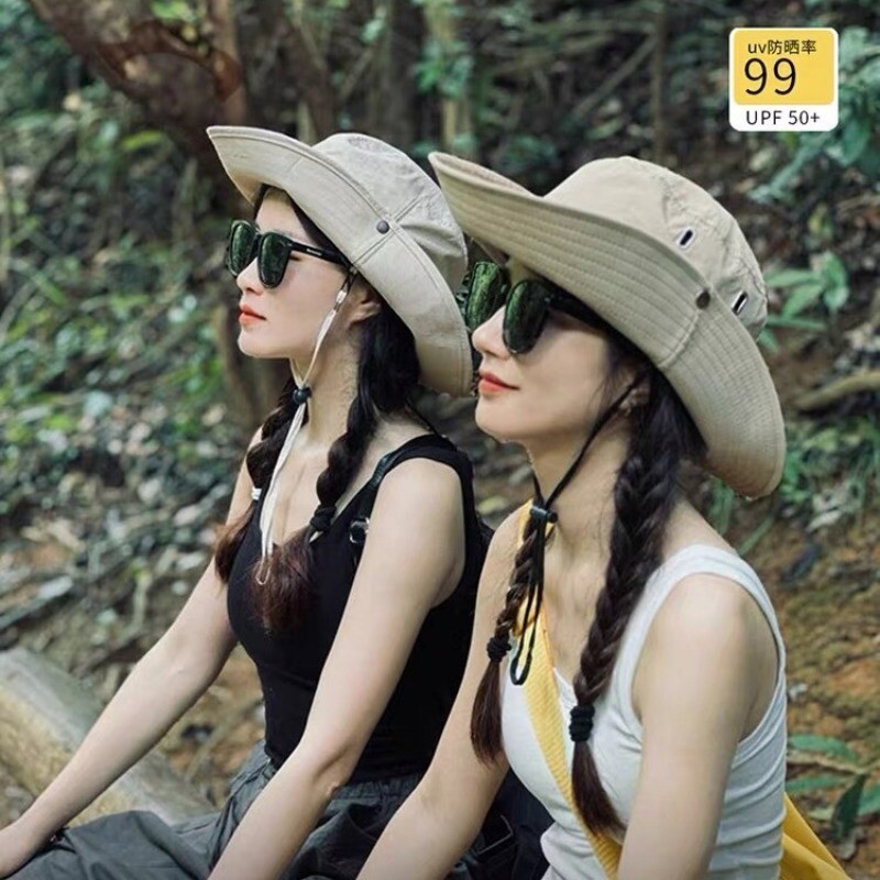 防晒太阳帽户外钓鱼登山帽西部牛仔帽女抽绳渔夫帽男夏季徒步爬山