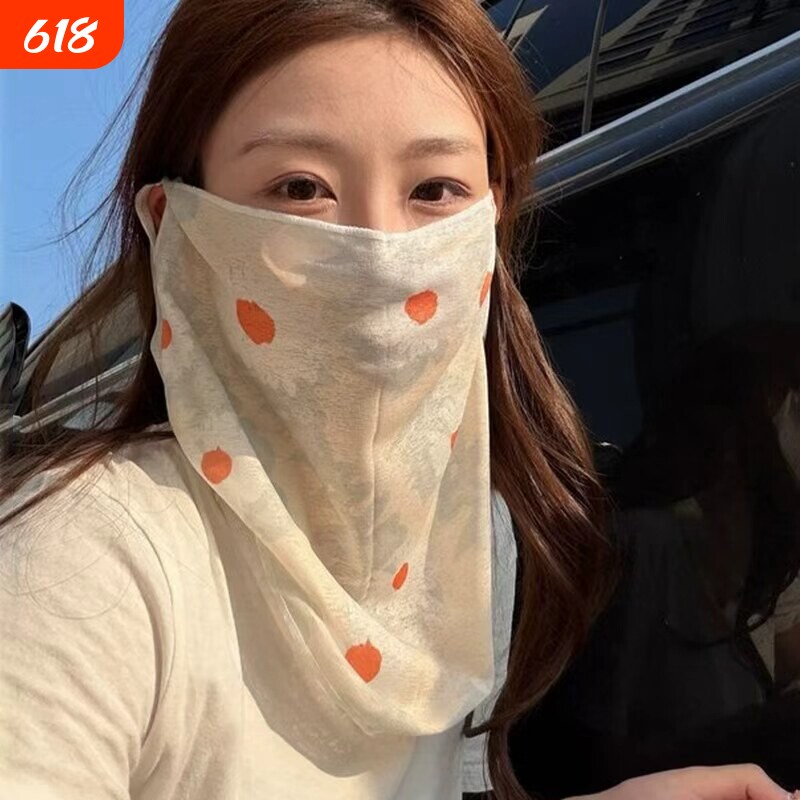 甜美碎花防晒面罩女春夏骑行防紫外线遮阳面纱护颈脸基尼口罩白色