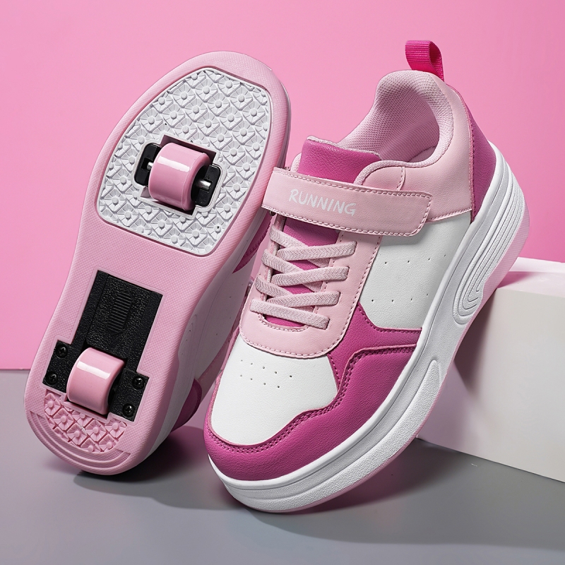 学生暴走轮滑鞋女童魔术贴双轮自动收缩男孩儿童暴走鞋溜冰鞋