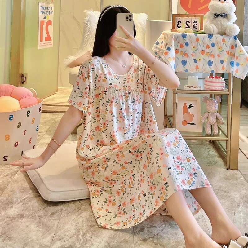 棉绸短袖夏季睡裙|超5000次加购图片