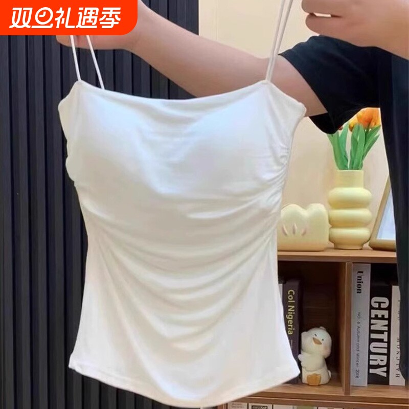 纯欲白色吊带带胸垫背心美背文胸一体女夏内搭外穿法式独特小上衣