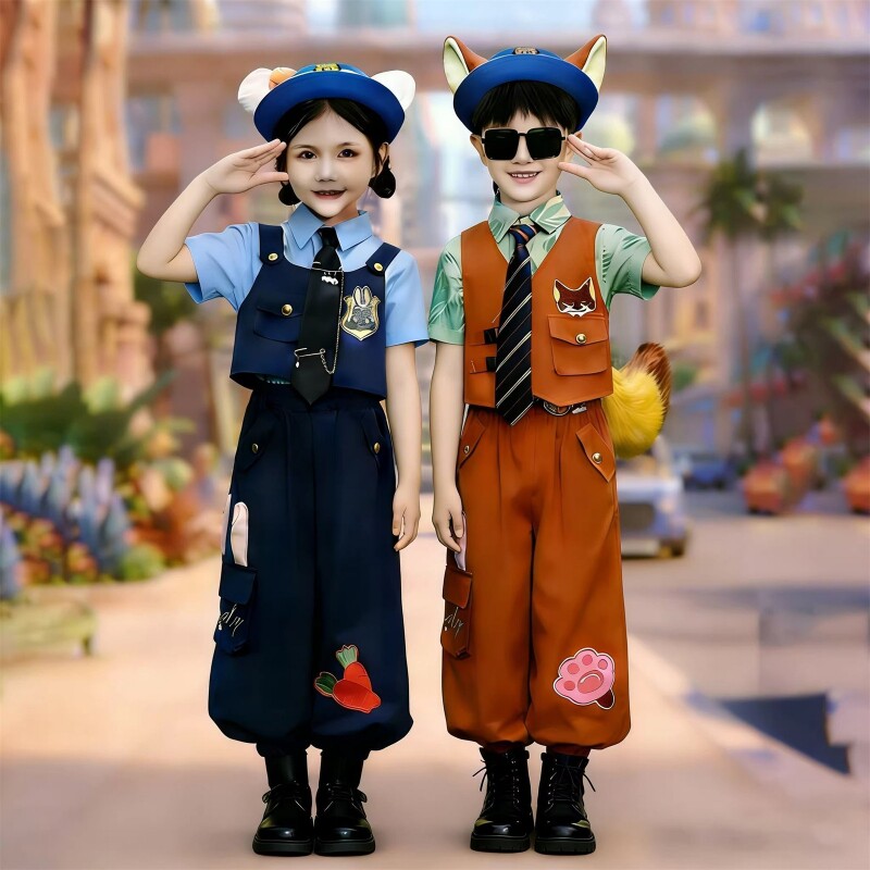 朱迪cos迪士尼男童尼克狐角色扮演套装疯狂动物城主题演出服帽子
