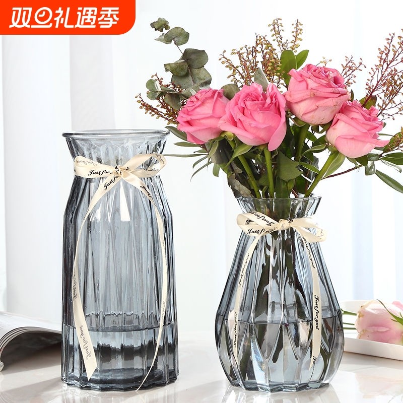 两件套玻璃花瓶水培绿植鲜花富贵竹插花瓶摆件客厅美学玄关台面