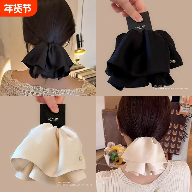 气质黑色缎面裙摆抓夹女后脑勺鲨鱼夹高级感半扎发发夹低马尾发饰