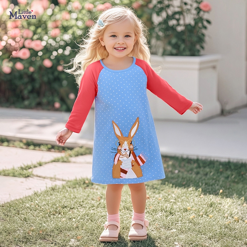卡通小松鼠秋装女童连衣裙长袖2025新款春秋款中大儿童长袖公主裙