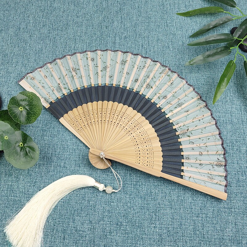 中国风扇子双节扇复古风旗袍汉服女式夏季随身真丝小折叠扇舞蹈扇