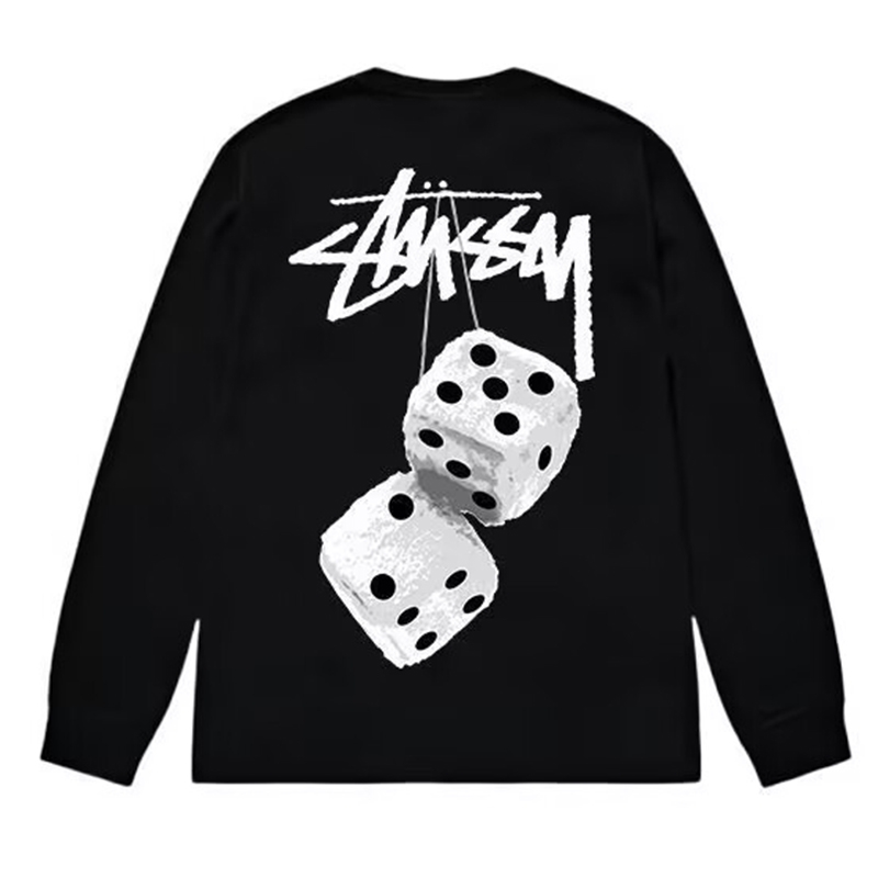 潮牌STU长袖t恤纯棉重磅300g高版本经典骰子黑八球音乐会宽松亲子