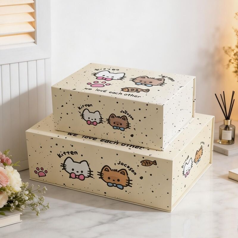 可爱泼墨猫咪卡通磁吸礼品盒包装收纳盒生日礼物空盒送对象女友