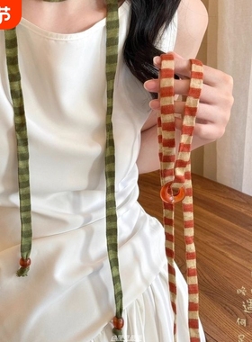 红色条纹撞色薄款项链女款复古小众高级感颈链围巾装饰系脖配饰品