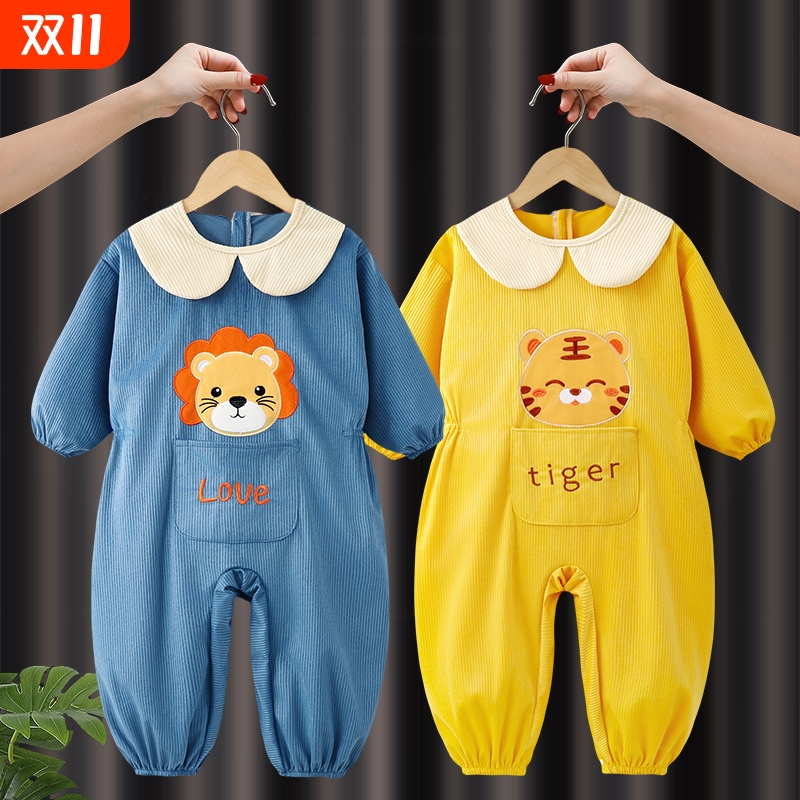 宝宝爬爬服秋冬罩衣哈衣爬行服儿童外穿洋气户外防脏连体衣吃饭