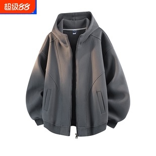 青少年连帽卫衣男初中生高中生黑色拉链开衫保暖外套加绒带帽休闲