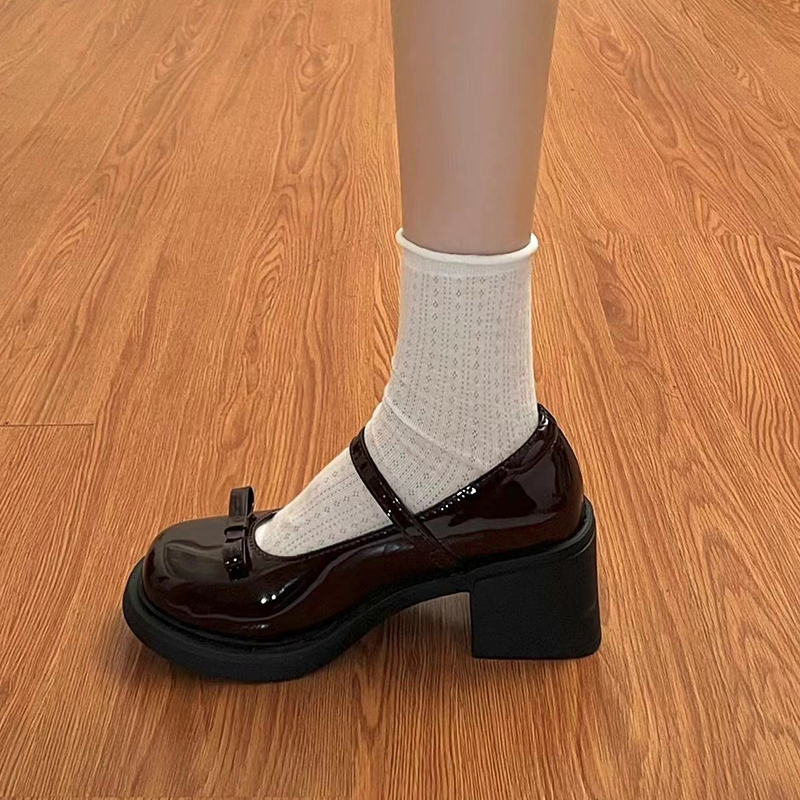 jk英伦风小皮鞋法式高跟黑色鞋子玛丽珍鞋女洛丽塔女鞋单鞋粗跟