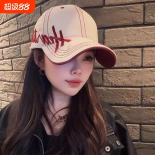 字母刺绣棒球帽子女2026春季新款遮阳鸭舌帽大帽檐红色黑色折叠