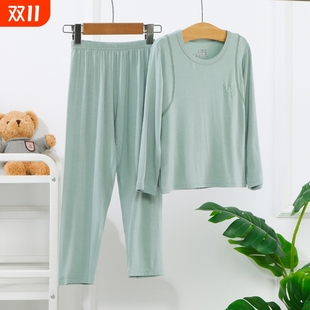 中大童纯色韩版 莫代尔春夏薄款 男女童空调家居服 套装 儿童睡衣长裤