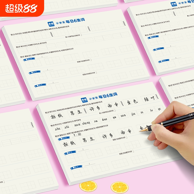 每日6个生词16k小学生每日语文生字默写田字格拼音记忆本生词速记本艾宾浩斯记忆曲线默写纸记录本小学听写本