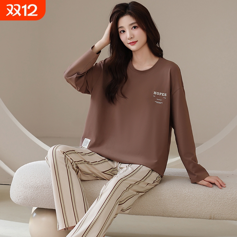 百分百纯棉女士睡衣春秋季长袖套装2025新款全棉冬款家居服可外穿