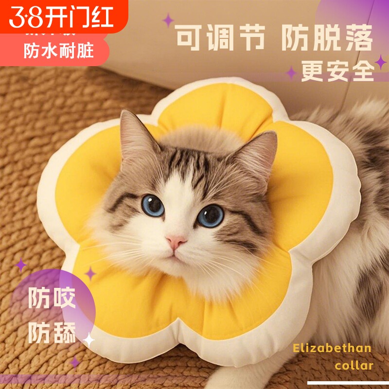 防水伊丽莎白圈猫圈头套围脖防舔可爱大直径猫咪项圈太阳花防咬