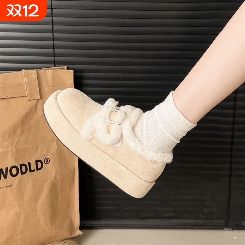 增高厚底棉鞋女款2025新款冬季加绒保暖休闲复古勃肯毛毛鞋雪地靴