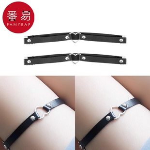 腿环AD1SQ0 带腿环大腿圈袜圈 女暗黑小腿朋克袜日系饰品短裤