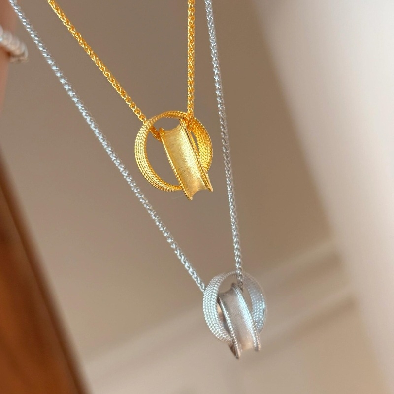 925轻奢法式复古高级感拉丝环环相扣项链小众时尚设计精致锁骨链