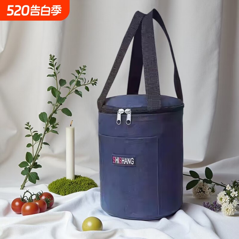 圆形饭盒袋学生午餐手提包上班通勤带饭铝箔保温袋外出便当包