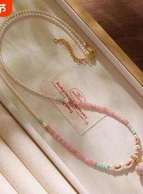 新中式国风珐琅粉色葫芦项链女轻奢高级感串珠锁骨链吊坠2025新款