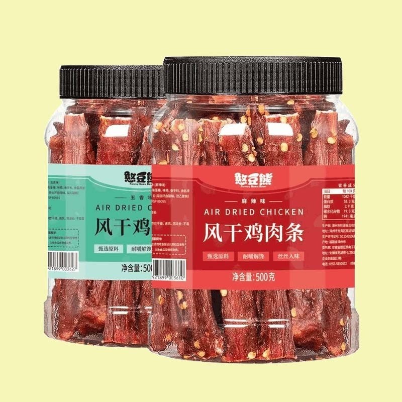 憨豆熊风干鸡肉条500g罐装麻辣味五香味解馋耐嚼休闲鸡肉干零食