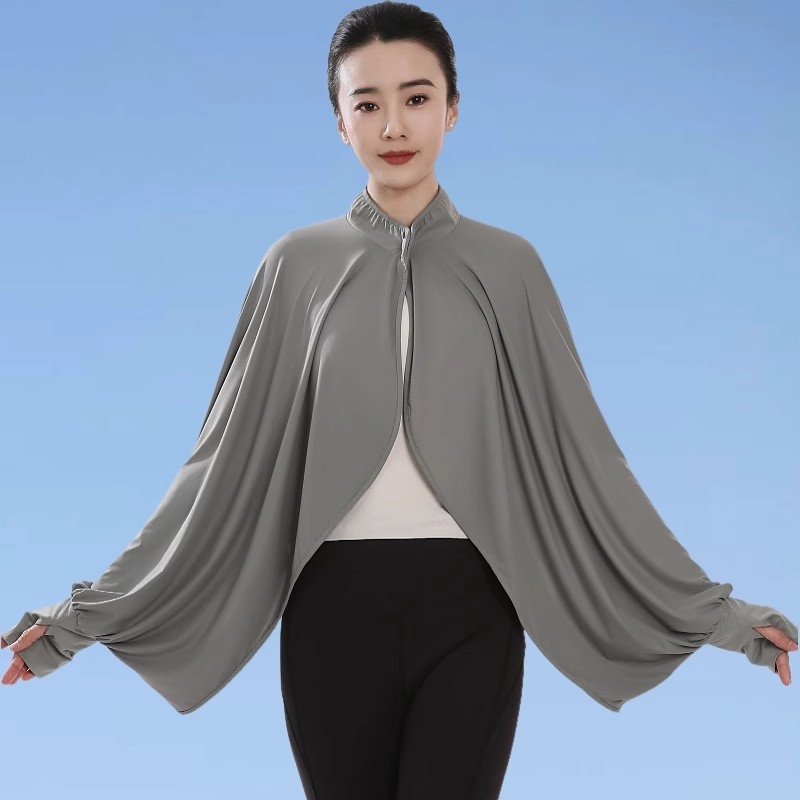 冰丝防晒衣披肩袖套一体斗篷女夏季短款薄外套骑车防紫外线防晒服