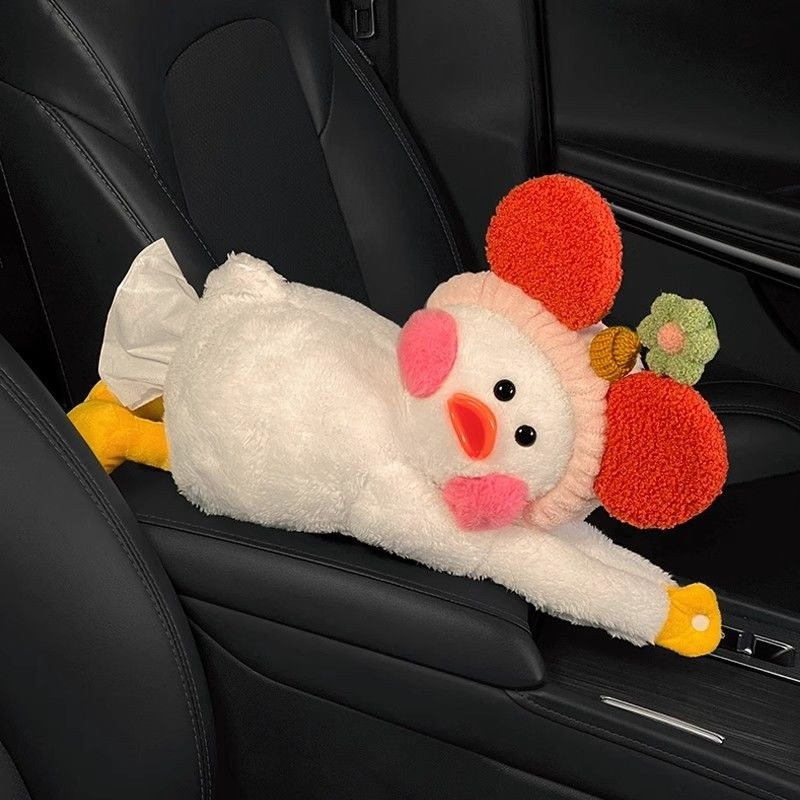 车载纸巾盒创意挂式可爱车内饰品个性鸭玩偶汽车抽纸盒车用女网红