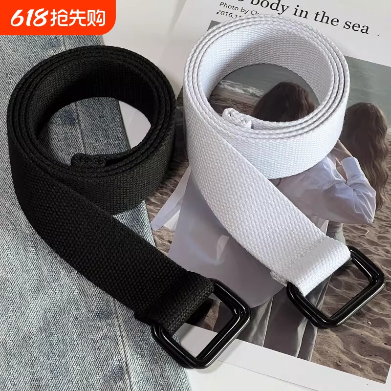 帆布腰带带女男双环扣学生编织百搭皮带牛仔布裤带裤腰带男士