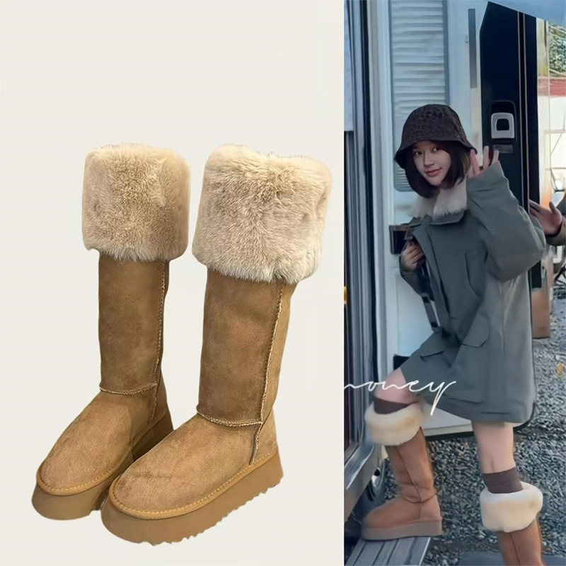 赵露思同款厚底冬天雪地靴长筒高筒长靴女2025新款显高显瘦长筒靴