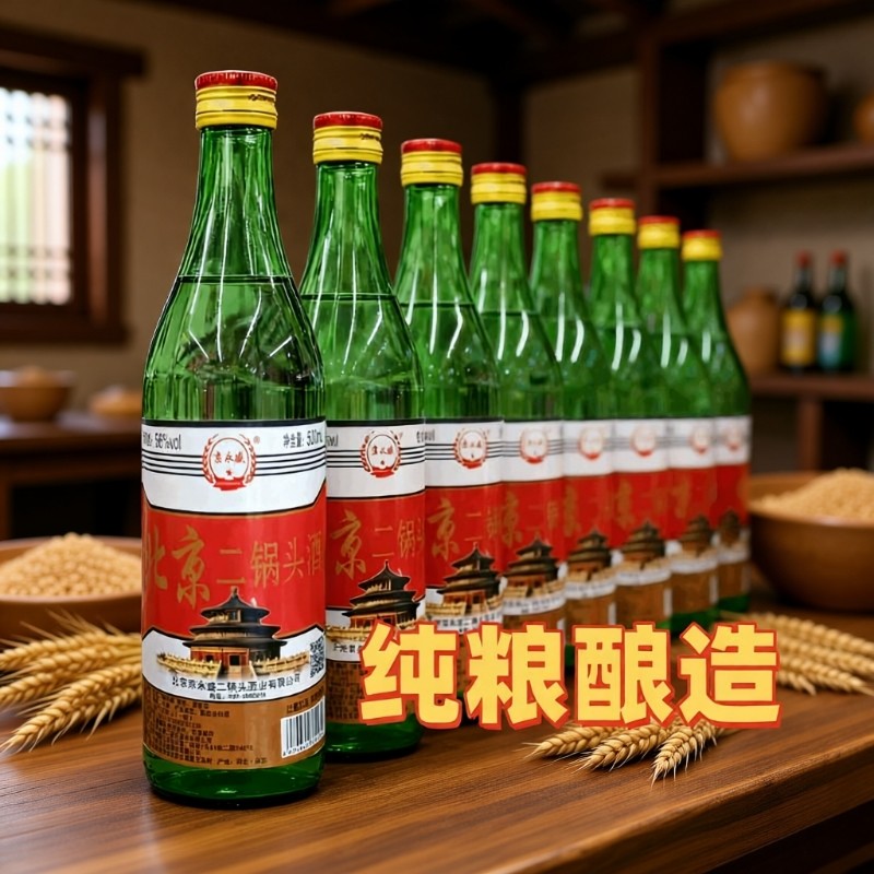 正宗北京二锅头56度绿瓶高度便宜白酒纯粮食酒小瓶装口粮酒不上头