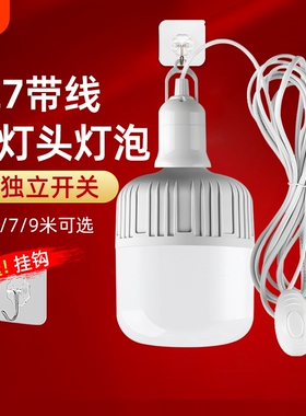 LED灯泡家用简易插座带插头开关线超亮节能护眼灯悬挂式E27螺口灯