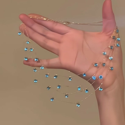 主角!满天星锆石流苏多层项链小众个性时尚锁骨链高级感项饰蝴蝶