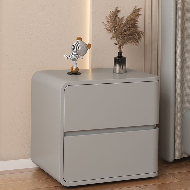 a奶油风床头柜简约现代实木皮质床边柜轻奢高级感床头收纳储物柜