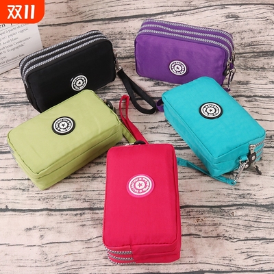 三层拉链女士手机款钱包布艺