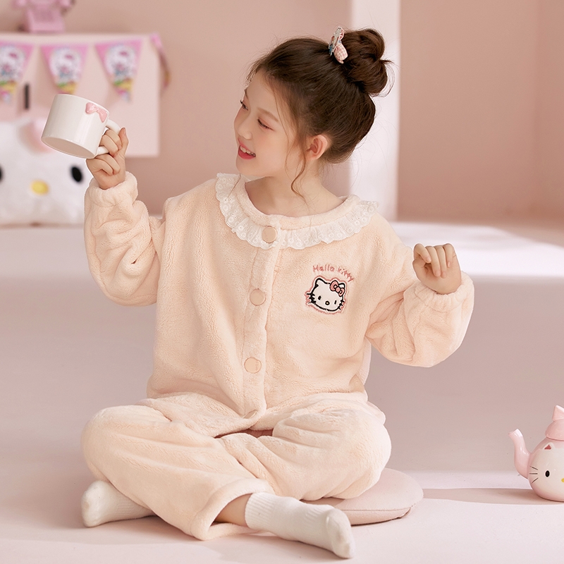 女童睡衣法兰绒中大童加绒家居服