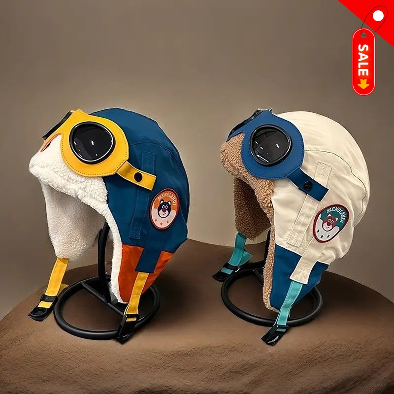 儿童滑雪帽带护目镜秋冬季中大童男女雷锋帽保暖飞行员帽户外护耳