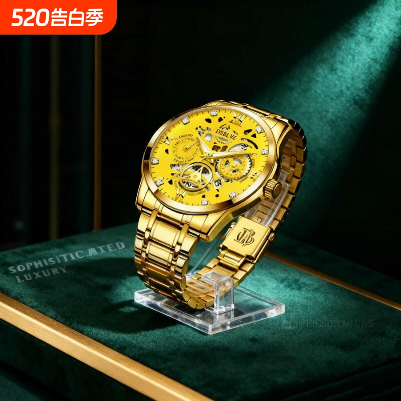 正品瑞士2024新款手表男士全自动机械风防水精钢带双日历男表夜光