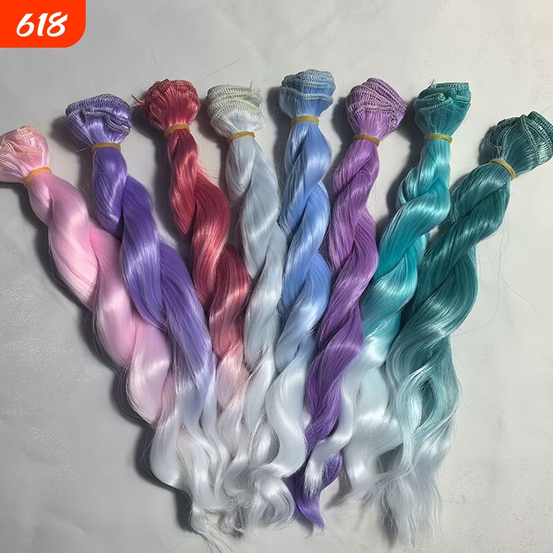 25cm娃娃假发接发片渐变卷发排卷发假发片bjd/sd复古卷双色大菠浪