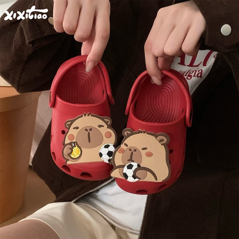 细细条 男女卡皮巴拉足弓洞洞鞋趣味水豚亲子儿童防滑夏沙滩凉鞋