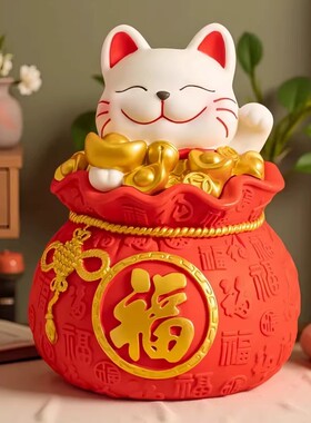招财猫存钱罐防摔大人用可存可大容量储蓄罐摆件硬币纸币实用福袋