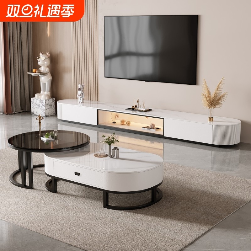 岩板茶几电视柜客厅家用轻奢现代简约小户型2025新款玻璃门电视柜